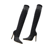 Fligmm 2024 Popular Style Over-The-Knee Boots Pointed Thin-Heeled Women's Diamond Elastic Socks Boots Large Size Women's Boots