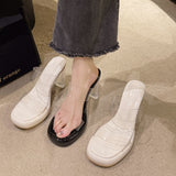 Fligmm Celebrity Sandals And Slippers Women Wear The New Fashion Thick-Heeled Crystal High-Heeled Transparent Slippers In Summer 2024.