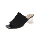 Fligmm High-Heeled Slippers Women Wear 2024 New Square-Toed Knitted Transparent Thick-Heeled Sandals In Summer