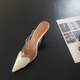 Fligmm Heels Transparent Love Noodles Spring And Summer New Matching Color Thin-Heeled Women's Shoes Korean Version Of Shallow Mouth Baotou Semi-Pointed Women's Shoes