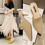 Fligmm New Slippers Women Wear Fashionable Knitted Retro Semi-Slippers With A Pointed Head, High Heels And Stilettos