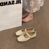 Fligmm Mary Jane Small Leather Shoes 2024 Summer New Pleated Baotou Semi-Slippers Single Shoes British Style Without Heels