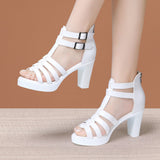 Fligmm Summer New Medium Heeled Sandals For Women 2024 Summer New Soft Soles Hollowed-Out Large Size Roman Sandals