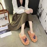 Fligmm Bow Tie Wool Slippers Lovers Wear The New Korean Version Of Thick-Soled Household Cotton Slippers In Autumn And Winter