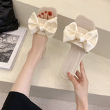 Fligmm Flat-Soled Slippers Women Wear 2024 Summer New Korean Version Of Bowknot Slippers