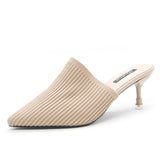 Fligmm New Slippers Women Wear Fashionable Knitted Retro Semi-Slippers With A Pointed Head, High Heels And Stilettos