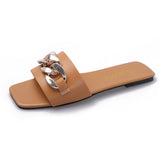 Fligmm Summer New Online Celebrity Flat-Bottomed Sandals And Slippers For Women Wearing Fashionable Metal Buckles Retro Ins Trend