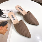 Fligmm New Slippers Women Wear Fashionable Knitted Retro Semi-Slippers With A Pointed Head, High Heels And Stilettos