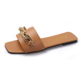 Fligmm Large Sandals And Slippers For Women In Summer 2024 The New One-Shaped Metal Chain Is Fashionable.