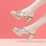 Fligmm Heels, Thick Heels, Fashionable Sandals, Slippers, Women's Gold 2024 New Thick Soles, Large Size Fish Mouth Slippers