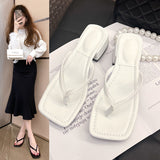 Fligmm Sandals And Slippers For Women In 2024 Summer Fashion Square Head Thick Heels Non-Skid Beach Flip-Flops For Girls