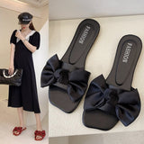 Fligmm Flat-Soled Slippers Women Wear 2024 Summer New Korean Version Of Bowknot Slippers