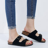 Fligmm New Cork Slippers Male And Female Suede Slippers Lovers Sandal Shoes Belt Buckle