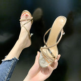 Fligmm New High Heels, Medium Heels, Round Head Slippers, Zigzag Water Drill, Cool Drags For Girls To Wear In Summer.