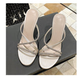 Fligmm New High Heels, Medium Heels, Round Head Slippers, Zigzag Water Drill, Cool Drags For Girls To Wear In Summer.