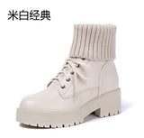 Fligmm Martin Boots Girls College Style Students Non-Slip Thick Soles Plush Warm Wool Rice White Large Size Short Boots