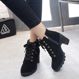 Fligmm New High Heel Thick Heel Casual Women's Boots Platform Ankle Boots Round Head Side Zipper Lace Ankle Boots