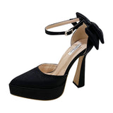 Fligmm High Heels, New Waterproof Table Shoes, Women's Thick Heels, Bow And Hollow Baotou Sandals.