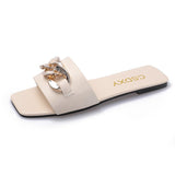 Fligmm Summer New Online Celebrity Flat-Bottomed Sandals And Slippers For Women Wearing Fashionable Metal Buckles Retro Ins Trend