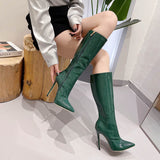 Fligmm High-Heeled Boots 2024 Spring Style Boots Children's Simple Pointy Stone Pattern Fine Heel Women's Boots