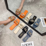 Fligmm Summer New Online Celebrity Flat-Bottomed Sandals And Slippers For Women Wearing Fashionable Metal Buckles Retro Ins Trend