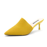 Fligmm New Slippers Women Wear Fashionable Knitted Retro Semi-Slippers With A Pointed Head, High Heels And Stilettos