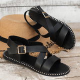 Fligmm New Large-Size Flat-Soled Sandals One-Word Buckle Fish Mouth Roman Shoes 46 Out Of Stock