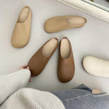 Fligmm Fashion Baotou Semi-Slippers Women Wear Flat Soles 2024 Spring / Summer Soft Leather Comfortable Round Head Muller Shoes