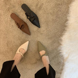 Fligmm Spring Style Baotou Semi-Drag Fashion Temperament Pointy Single Shoes Flat-Soled Slippers Liao Le Slippers Women's Shoes