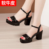 Fligmm With High-Heeled Sandals 2024 Summer New Thick-Soled Waterproof Platform Large-Size Fashion Open-Toe Sandals