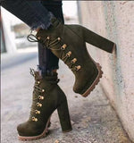 Fligmm Size 2024 Autumn And Winter Waterproof Table High Heel Laced Riveted Short Boots Suede Martin Boots