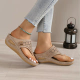 Fligmm Summer New Herringbone Trailer Stitching, Sloping Heels, Thick Soles, Foot Clips, Hollowed-Out New Flip-Flops