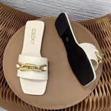 Fligmm Women's Sandals And Slippers 2024 Summer New One-Shaped Metal Chain Fashionable Ladies Shoes41-42