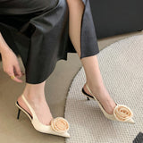 Fligmm High-Heeled Shoes Shallow Mouth Single Shoes 2024 Spring And Summer New Baotou Flowers Decorated With Thin Heels And Empty Sandals