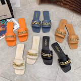 Fligmm Large Sandals And Slippers For Women In Summer 2024 The New One-Shaped Metal Chain Is Fashionable.