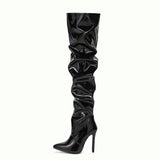 Fligmm Autumn And Winter Fashionable High-Heeled Boots, High-Legged Women's Boots, Folding And Stacking Knee Boots.