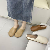 Fligmm Fashion Baotou Semi-Slippers Women Wear Flat Soles 2024 Spring / Summer Soft Leather Comfortable Round Head Muller Shoes