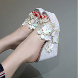 Fligmm Sandals And Slippers Are Available In Stock. Korean Fashion Beaded Flowers Summer Transparent Slope Thick-Soled Slippers