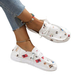 Fligmm Pea Shoes Women's Christmas Printed Shoes 2024 Autumn And Winter New Women's Shoes With Round Heads