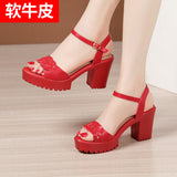 Fligmm With High-Heeled Sandals 2024 Summer New Thick-Soled Waterproof Platform Large-Size Fashion Open-Toe Sandals