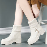 Fligmm Flat-Soled Short Boots Women's Thick-Soled Rice White Martin Boots With Plush Thread British Style Fashion Brand Women's Cotton Shoes