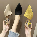 Fligmm New Slippers Women Wear Fashionable Knitted Retro Semi-Slippers With A Pointed Head, High Heels And Stilettos