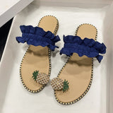 Fligmm Summer New Set Toe Lace Pineapple Flat-Soled Large-Size Sandals And Slippers From Women's Stock