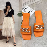 Fligmm Summer New Online Celebrity Flat-Bottomed Sandals And Slippers For Women Wearing Fashionable Metal Buckles Retro Ins Trend