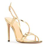 Fligmm New Large Gold PU Banquet Party Women's Shoes Round Head Thin High-Heeled Sandals