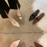 Fligmm Spring Style Baotou Semi-Drag Fashion Temperament Pointy Single Shoes Flat-Soled Slippers Liao Le Slippers Women's Shoes