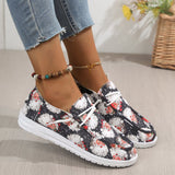 Fligmm Pea Shoes Women's Christmas Printed Shoes 2024 Autumn And Winter New Women's Shoes With Round Heads