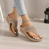 Fligmm Summer New Herringbone Trailer Stitching, Sloping Heels, Thick Soles, Foot Clips, Hollowed-Out New Flip-Flops