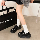 Fligmm Spring And Summer New Small Leather Shoes For Women All Over The World, Retro British Style, Thick Soles, Thick Heels, Round Head, Love Shoes, Four Seasons