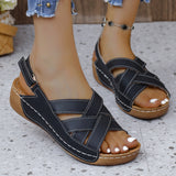 Fligmm Size New Summer Women's Slope Heel Sandals Thick Bottom Buckle Fish Mouth Sandals Solid Color Slope Heel Sandals